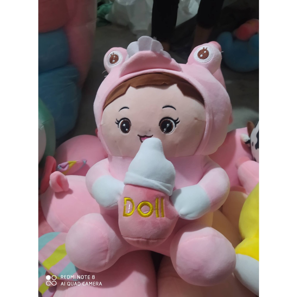 Gấu bông búp bê baby cosplay khủng long ôm bình sữa