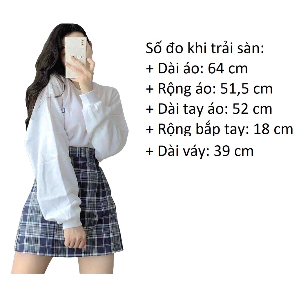 SUSV002 Set áo thun trắng không cổ dài tay chân váy kẻ caro xanh trẻ trung Bộ áo phông hè thu đầm ngắn chữ A nữ sinh hot