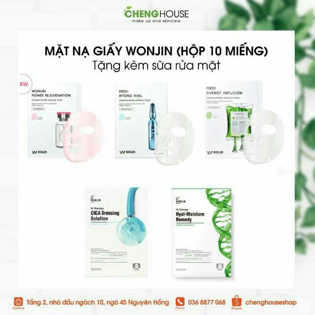 Mặt nạ giấy Wonjin - hộp 10 miếng ( tặng kèm sữa rửa mặt)