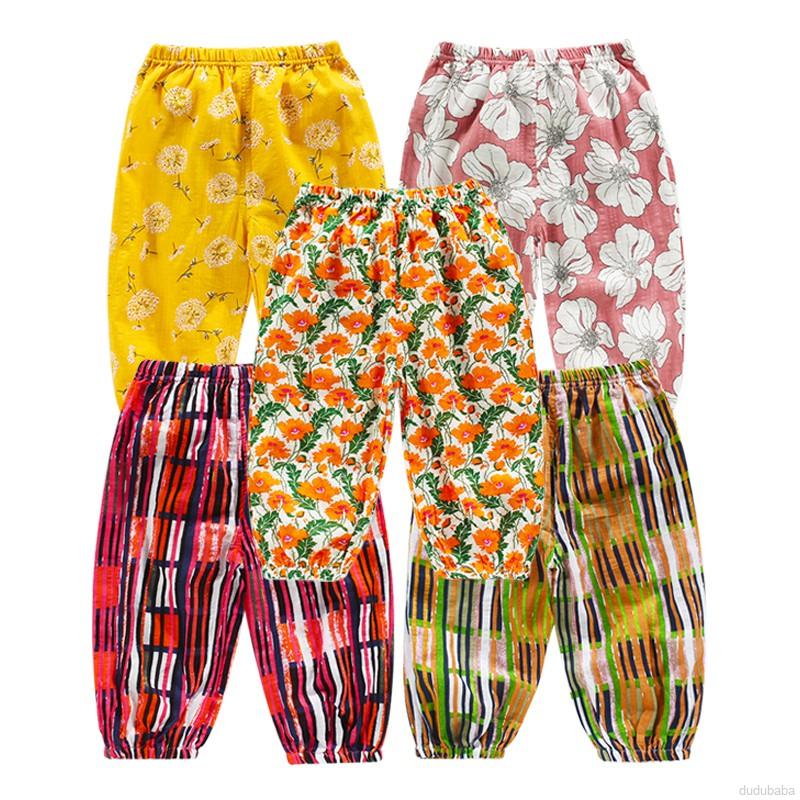 Dudubaba Quần mỏng chống muỗi cho bé mặc vào mùa hè Floral Printed Long Pants For Kids Boys And Girls Mosquito Pants 1-8 Years