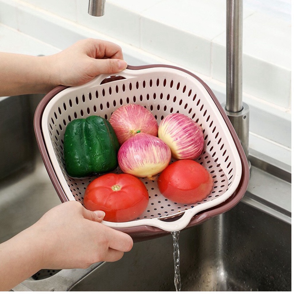 Bộ 6 món thau rổ nhựa chữ nhật đựng trái cây chứa đồ tiện lợi gọn nhẹ cho gia đình