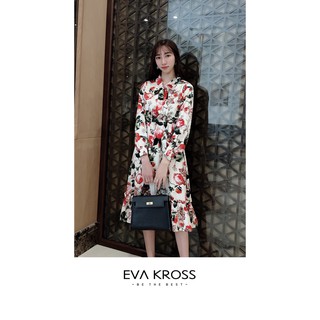 Đầm suông lụa hoa vintage chun eo EKS110 EVA KROSS