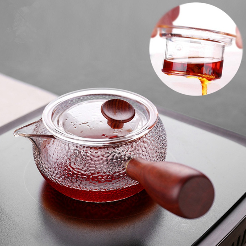 Ấm trà phong cách Nhật Bản 600Ml Thủy tinh trong suốt Tay cầm bằng gỗ Nồi pha trà Cà phê Nước ấm pha trà Dụng cụ trang trí nội thất