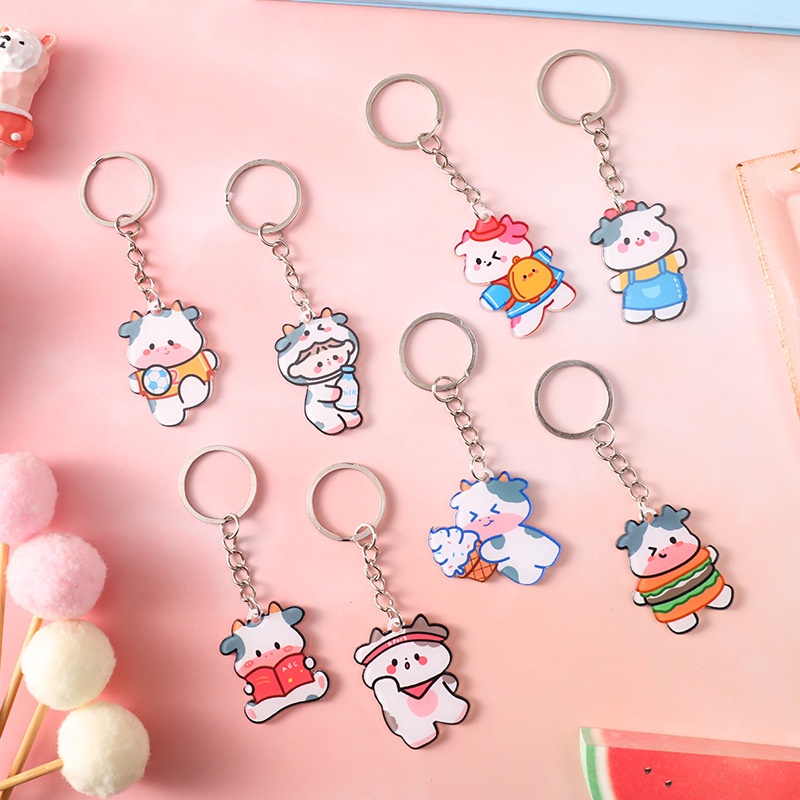 Móc khóa, móc treo chìa khóa, phụ kiện cài balo hình bò sữa ngộ nghĩnh A312 CUTE ACCESSORIES TOP 1