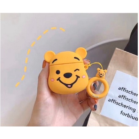 Case gấu pooh vàng  Vỏ bao airpod 1 2 đựng tai nghe không dây i11 i12... dễ thương tặng kèm móc treo