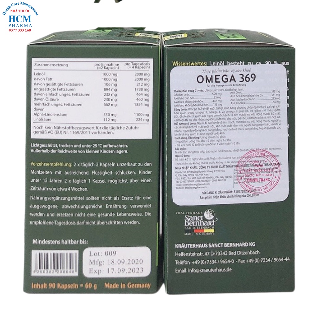 Omega 369 hỗ trợ làm đẹp da bổ não mắt giảm mỡ máu với Omega 3 dầu hạt lanh SANCT BERNHARD 90v nhập khẩu Đức