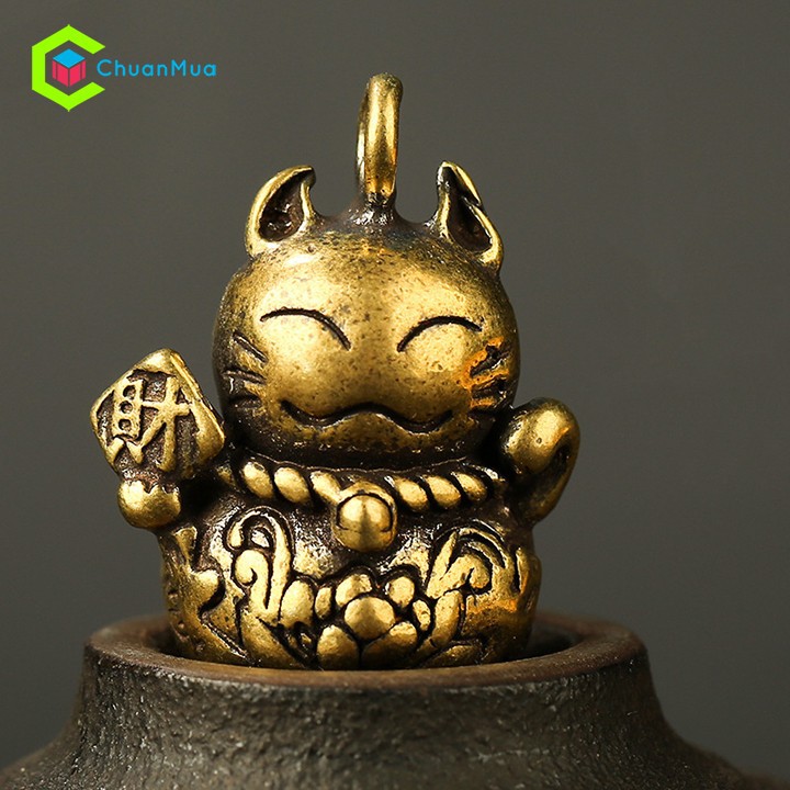 Móc Khóa MÈO THẦN TÀI chiêu Tài Lộc mang lại may mắn, Tượng đồng Phong Thủy