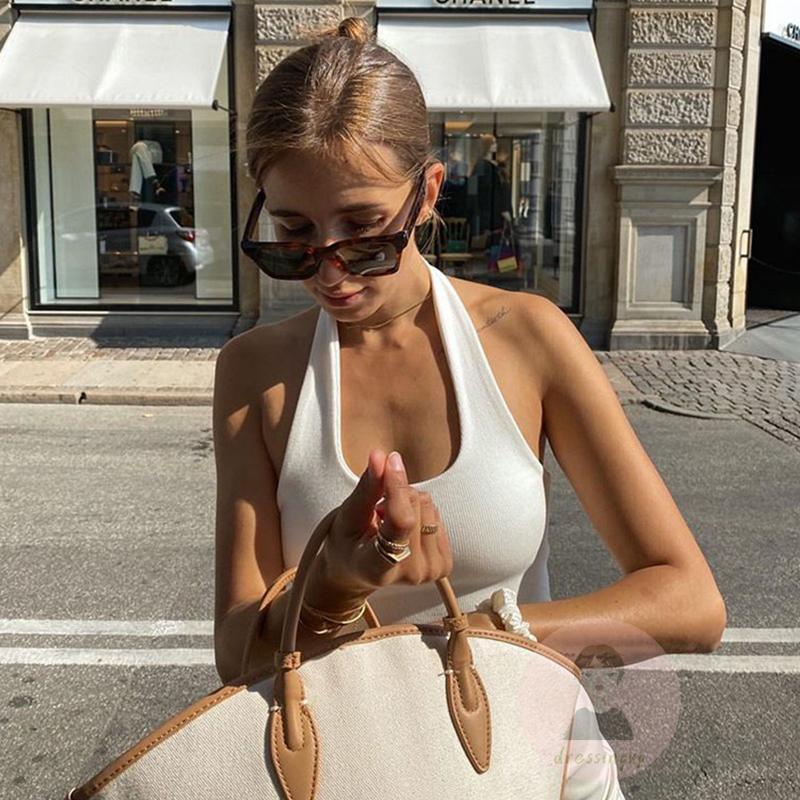 Áo Tank Top Hai Dây Cổ Yếm Màu Sắc Đơn Giản Cho Nữ