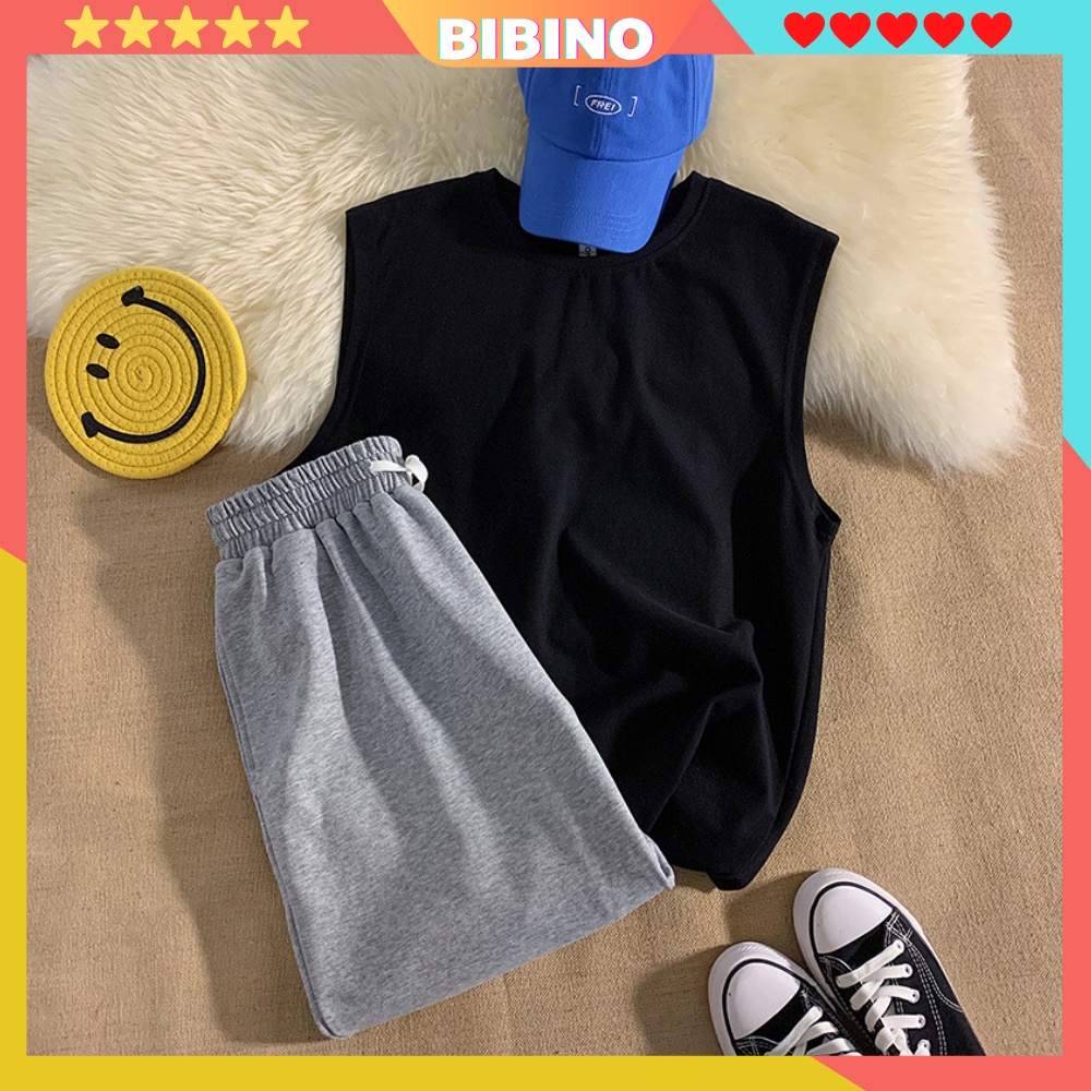 Bộ quần áo nam nữ ba lỗ thể thao form rộng unisex basic vải thun mềm mịn