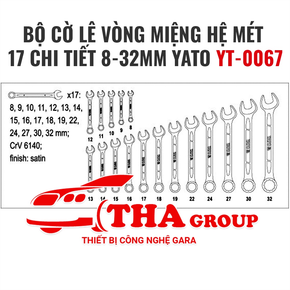 Bộ cờ lê vòng miệng hệ mét 17 chi tiết 8-32mm Yato YT- 0067