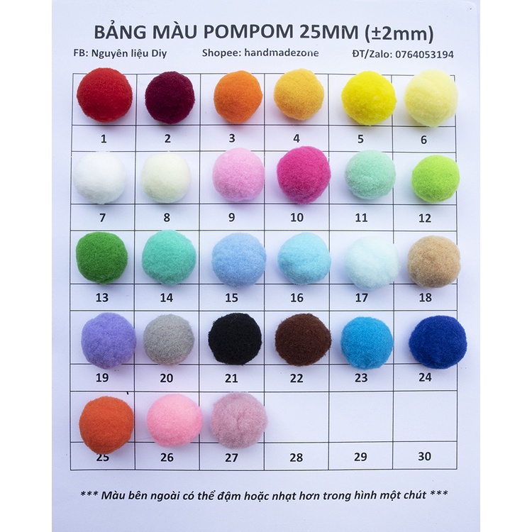 Pompom ~25mm gói 10 viên