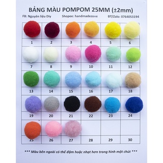 Pompom 25mm Gói 30 hoặc 50 Viên (Được Chọn Màu)