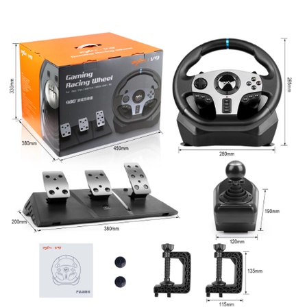 Vô lăng chơi game 900 độ kèm số sàn PXN V9 có chế độ rung dùng cho PC/PS3/PS4/Xbox