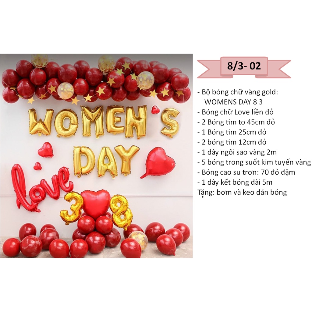 Set bong bóng trang trí ngày kỉ niệm 14/2 , 8/3, 20-10, Happy Vanlentine , ngày phụ nữ happy women day Happy Anniversary