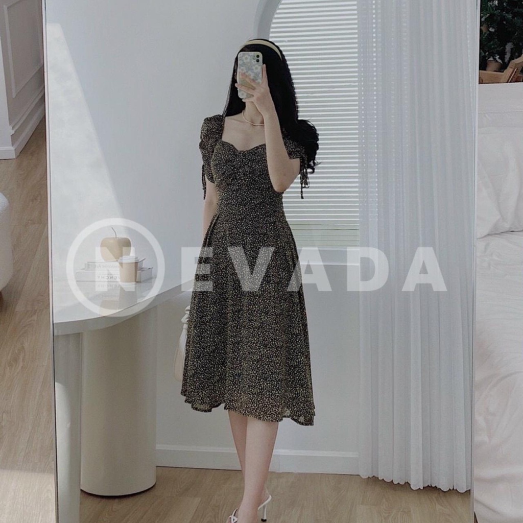 (Có ảnh thật) Áo đầm nữ, Váy đầm xoè nữ chất liệu voan hai lớp, hoạ tiết chấm bi, tay dây rút by Nevada Shop | BigBuy360 - bigbuy360.vn