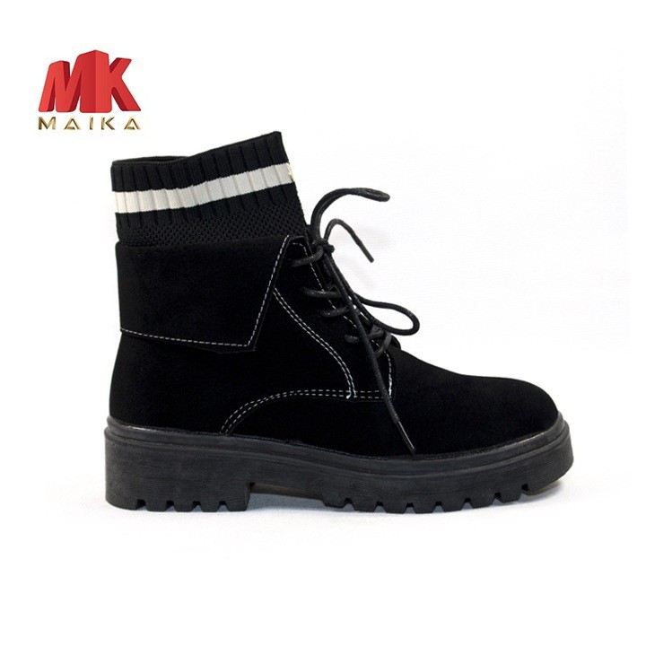Giày boot nữ cổ cao đế bằng S133 Đen hiện đại trong vẻ đẹp nữ tính MK MAIKA