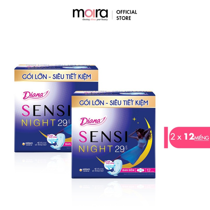 Bộ 2 gói Băng vệ sinh Diana Sensi ban đêm 29cm gói 12 miếng