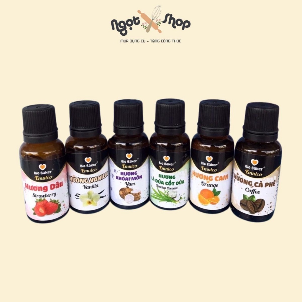 Tinh chất hương lá dứa, dâu, vani, trà xanh Bio Baker có màu (20g)
