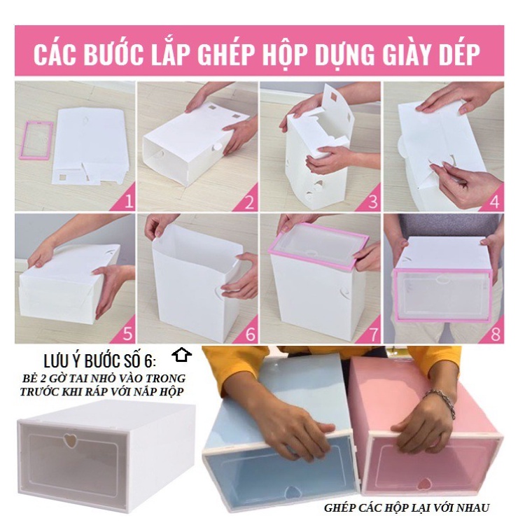 Hộp Đựng Giày Dép Nắp Nhựa Cứng Trong Suốt, Size lớn Chịu Lực 4kg