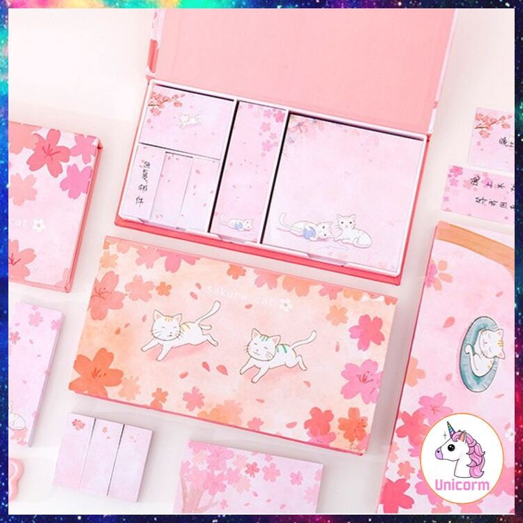 Set 480 Giấy nhớ - giấy ghi chú Sakura cat siêu đáng yêu - Có Hộp đựng cao cấp