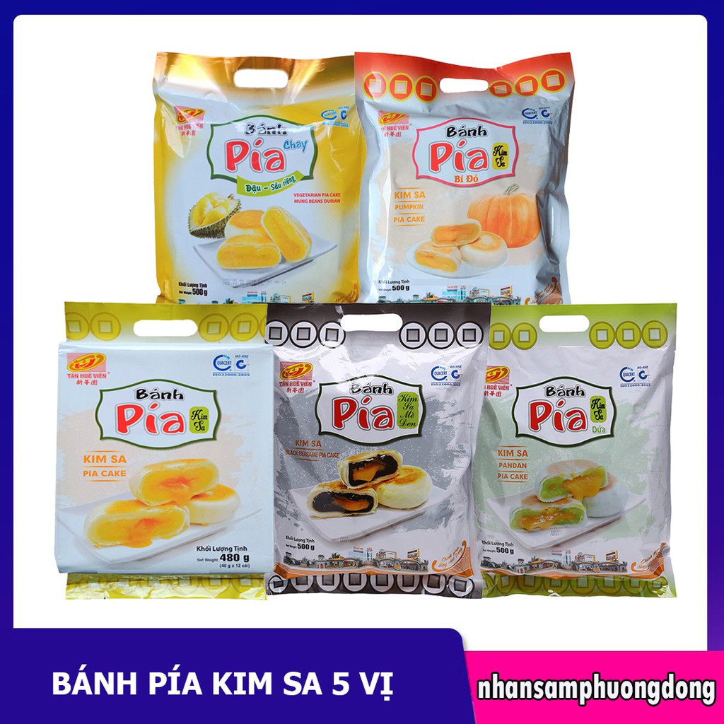 [TỰ CHỌN-ĐỦ VỊ] Bánh Pía Tân Huê Viên Kim Sa Mini Vị Chay Đậu, Bí Đỏ, Trứng Đậu, Mè Đen, Lá Dứa, Bánh Bía Sóc Trăng