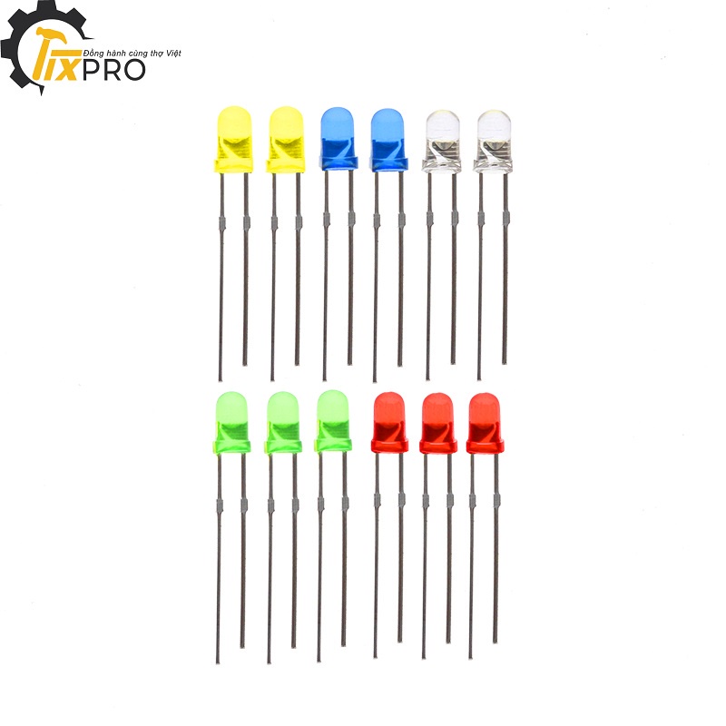Combo led 3mm+5mm 300 chiếc 5 màu, 3mm 40chiếc/màu, 5mm 20chiếc/màu