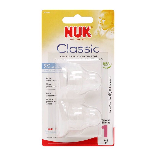 Núm ty silicon Nuk các sz M-L cho bé từ 0-6m và 6-18m dùng cho bình cổ rộng và cổ nhỏ - Đức