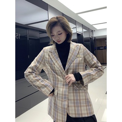 Ảnh thật 3 hình cuối-2W294.Áo blazer retro kẻ caro nam nữ Hàn Quốc sang chảnh