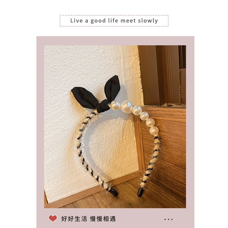 Băng đô cài tóc hình nơ đính ngọc trai phong cách retro