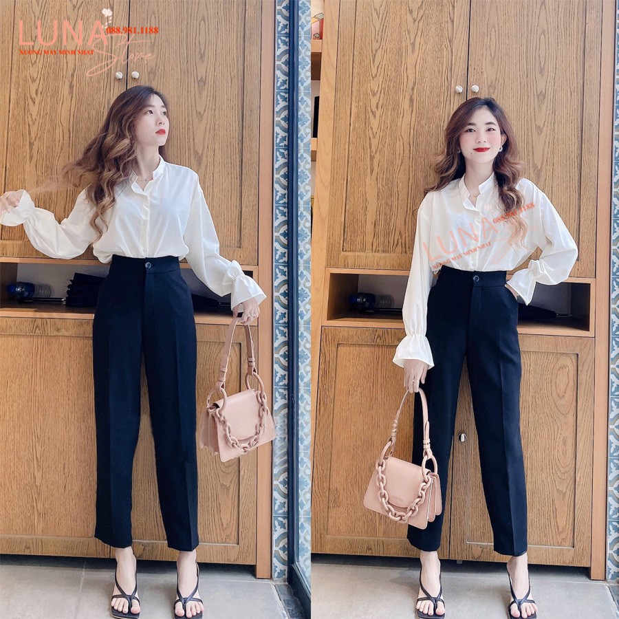 Quần tây baggy nữ công sở đi học làm màu đen basic cạp lưng cao có đai dáng dài rộng - Vải dày vitex phối áo sơ mi đẹp | BigBuy360 - bigbuy360.vn