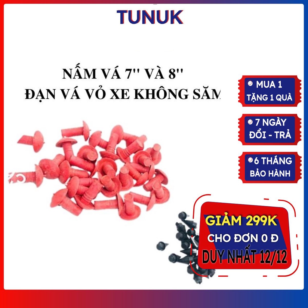 Nấm Vá Lốp Không Săm TUNUK, Túi đầu vá nhỏ kích thước Ø7mm, dài 25mm, Túi Đầu Vá Lớn Ø8mm dài 27mm