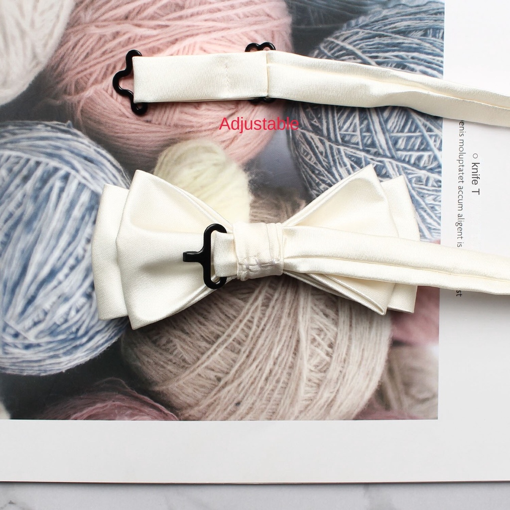 Nơ Cài Cổ Bằng Lụa Polyester Màu Trắng Trơn In Họa Tiết Phong Cách Hàn Quốc Cho Chú Rể