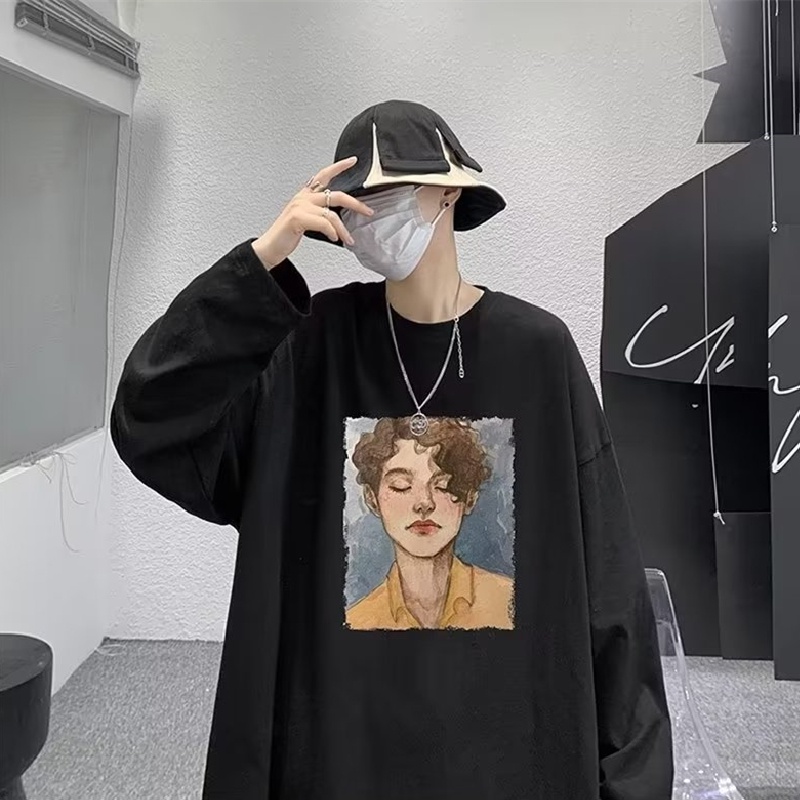 Áo Thun Tay Dài Cổ Tròn Dáng Rộng In Chữ Phong Cách Hip Hop Thời Trang Cho Nam Giới Size M-5XL