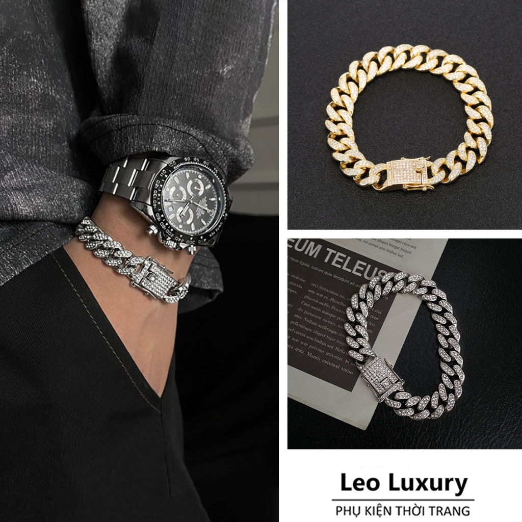 Vòng đeo tay Cuban đính đá sang trọng, thời trang hiphop dành cho nam nữ