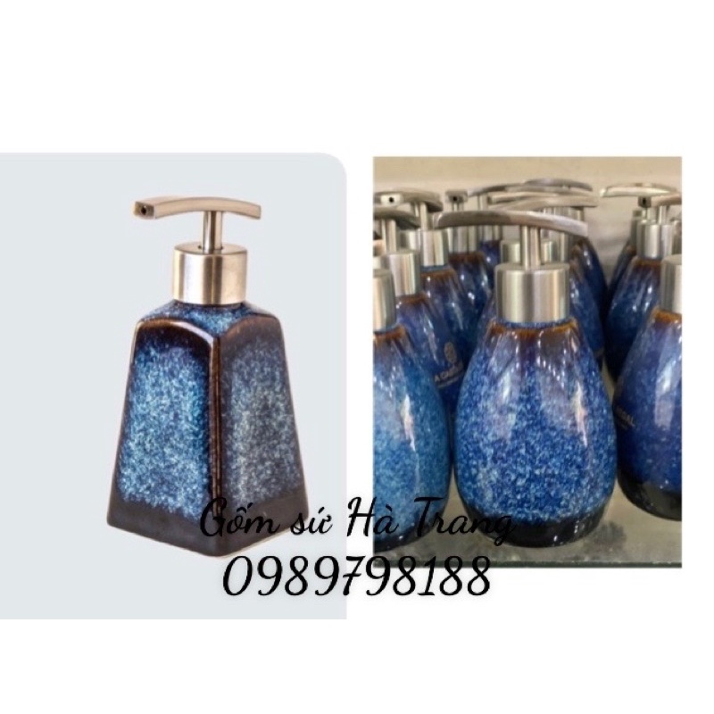 Bình xịt xà phòng gốm sứ Bát Tràng cao cấp men hoả biến thiên thanh vòi inox