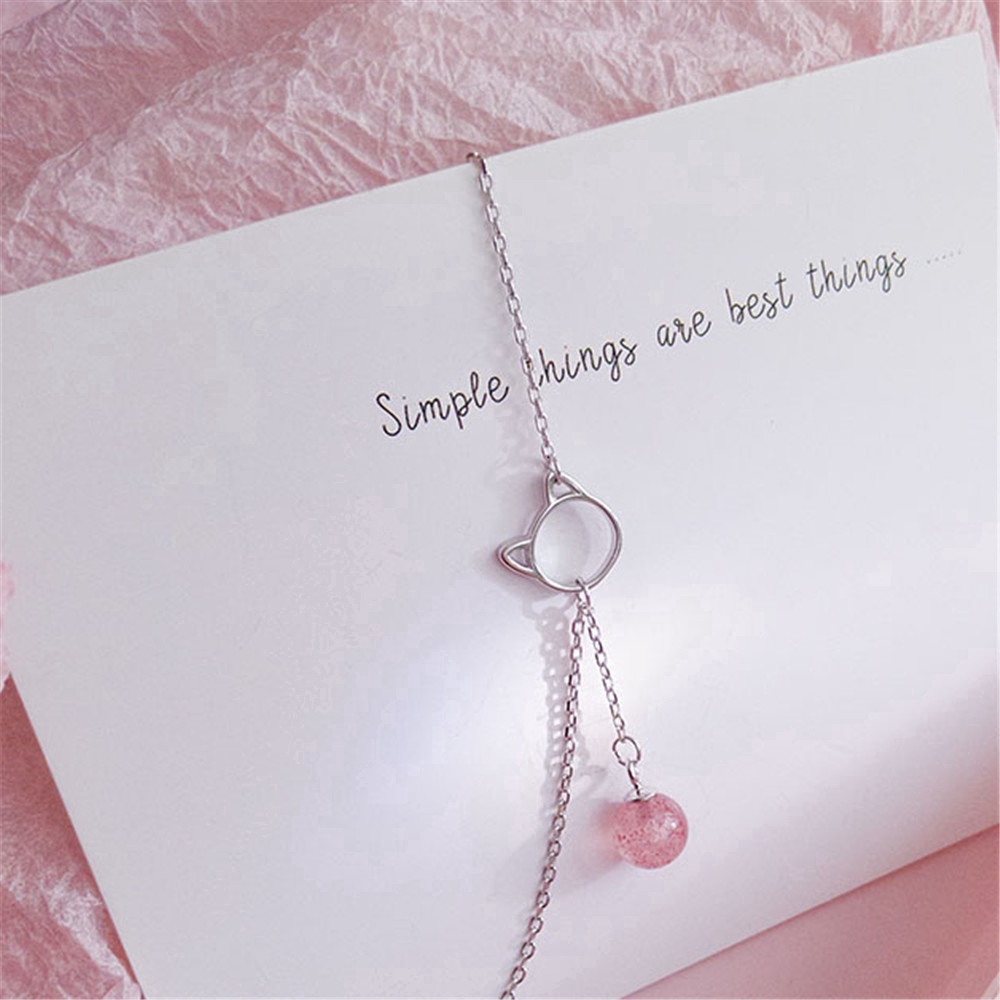 Vòng đeo tay mặt hình chú mèo đính đá dễ thương cho nữ