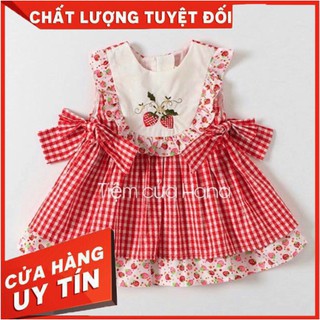 Váy đầm sát nách [cao cấp, hàng chuẩn] caro đỏ xịn xò cho bé gái dạo phố
