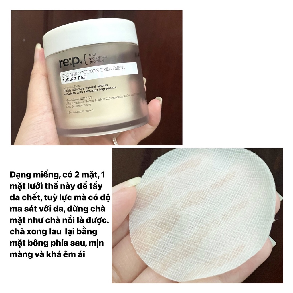 TẨY DA CHẾT DẠNG MIẾNG RE:P ORGANIC COTTON TREATMENT TONING PAD PHỤC HỒI DA SAU MỤN HỘP 90 MIẾNG CHÍNH HÃNG - 9209