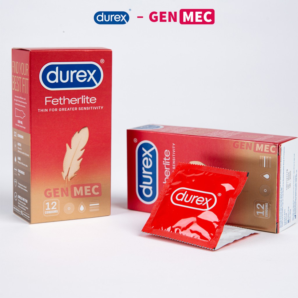 Bao Cao Su Siêu Mỏng Durex Fetherlite - Nhiều Gel Bôi Trơn - BCS Durex Fetherlite Hộp 12 Bao - Genmec