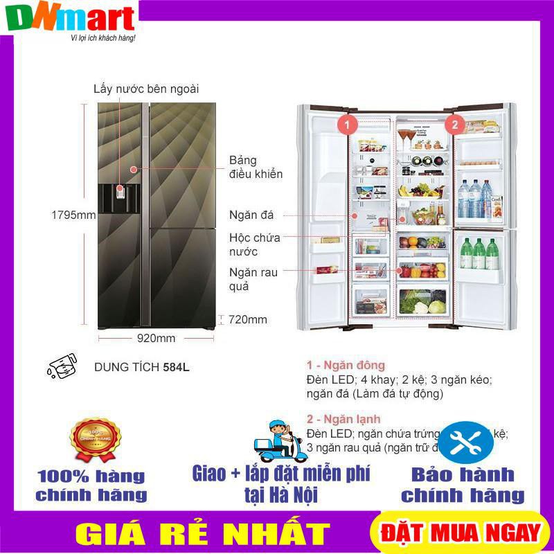 Tủ lạnh Hitachi R-FM800AGPGV4X(DIA) side by side 3 cửa màu gương sọc{VẬN CHUYỂN MIỄN PHÍ + LẮP ĐẶT TẠI HÀ NỘI}