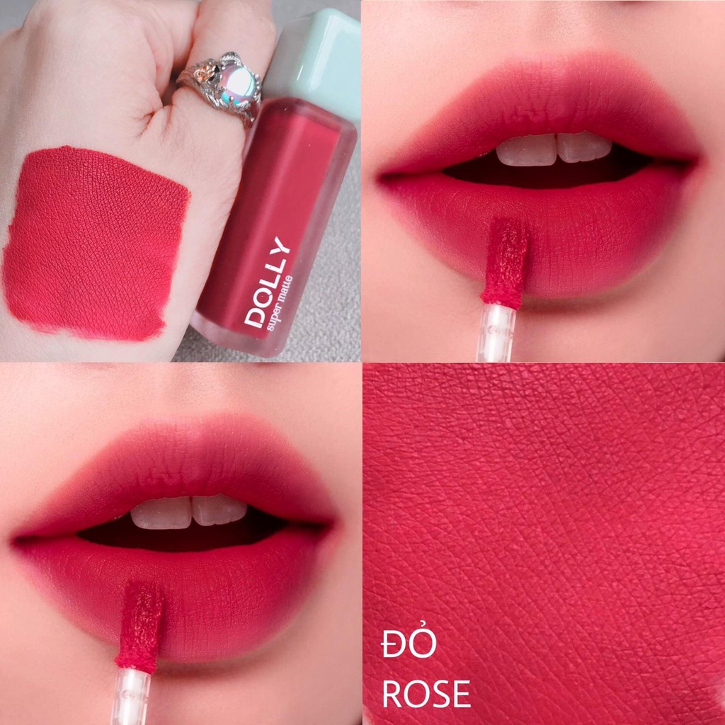 Giá Sỉ [01 Đỏ Rose] Son Kem Lì Dolly Super Matte Không Chì Màu Đỏ Rose [01] Tách Sét