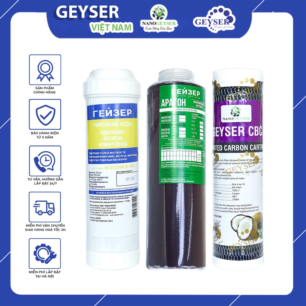 Combo 3 lõi lọc nước 123 dùng cho tất cả dòng máy Geyser Ecotar 3, Ecotar 6