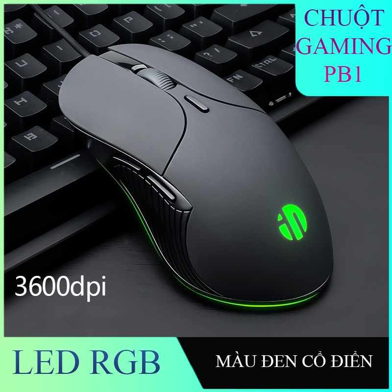 Chuột máy tính PB1 có dây , đèn LED đổi màu, silent chống ồn, 4000DPI phù hợp cho công việc và gaming - k1319