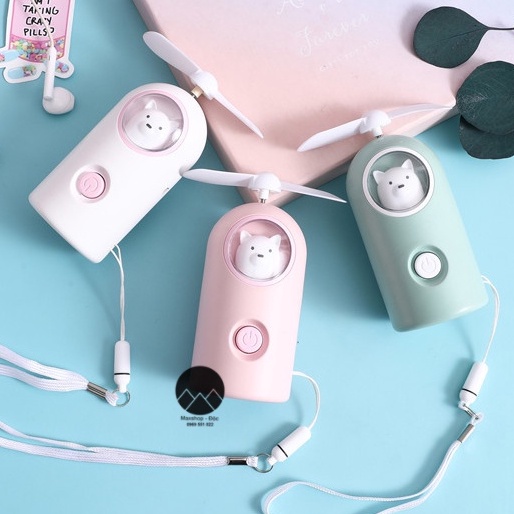 Quạt cầm tay mini quạt tích điện  du lịch có đèn sáng hình gấu đáng yêu siêu bền Maxshop Độc