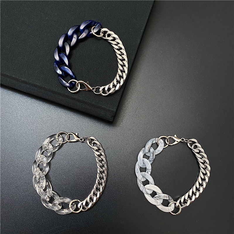 Vòng Tay Nam Chuỗi Cuban Thép Titan phối Acrylic phong cách Hiphop - Lăc Tay Unisex street style