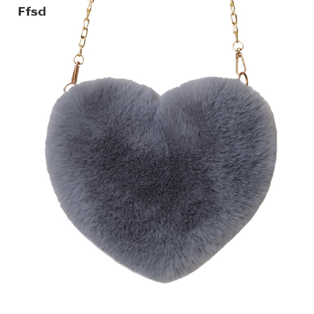 {Ffsd} Túi Đeo Chéo Vai Dạng Ví Hình Trái Tim Lông Giả Phối Dây Xích Cho Nữ * Hàng Bán Chạy *