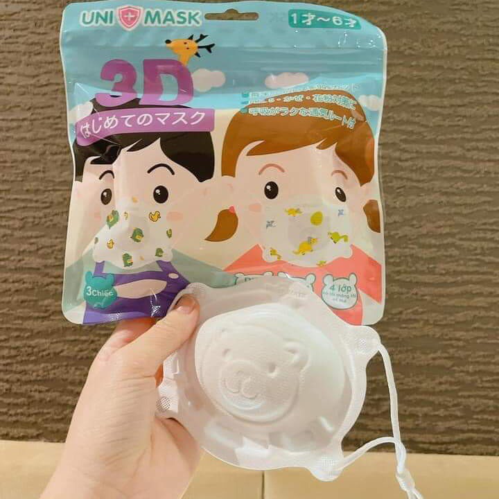 Khẩu trang cho bé hình gấu 3D UNI MASK cho bé 0-3 tuổi