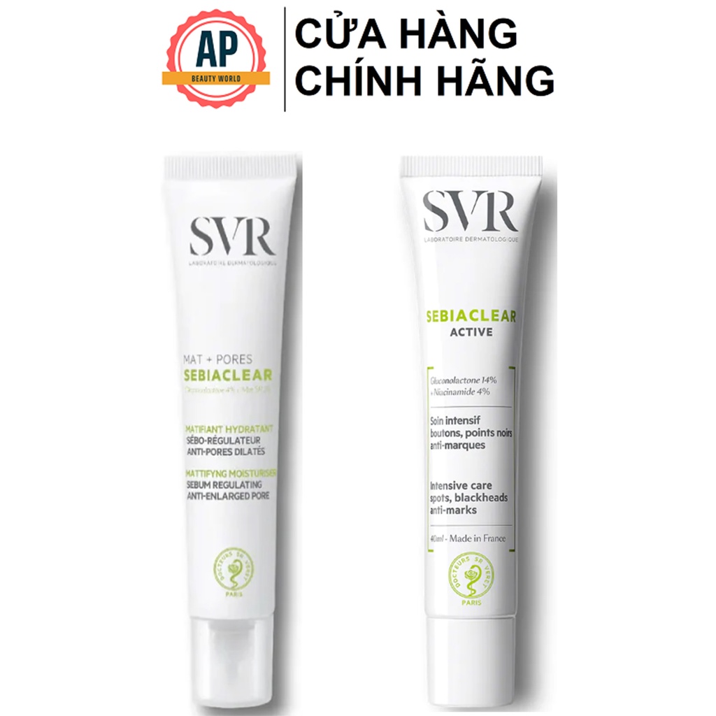 Kem Dưỡng Kiềm Dầu, Ngừa Thâm, Giảm Mụn và Thu Nhỏ Lỗ Chân Lông SVR Sebiaclear Mat + Pores Và SEBIACLEAR Active 40ml
