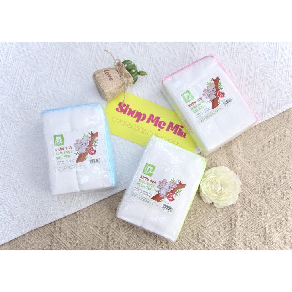 Khăn sữa Mipbi 4 Lớp Mipbi siêu mềm 28x35cm Set 10 cái
