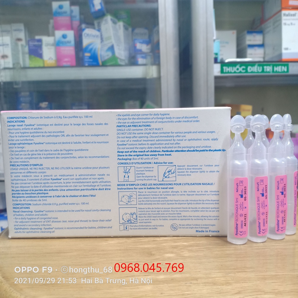 Nước muối sinh lý Fysoline Isotonique Pháp hộp 40 ống x 5ml (màu hồng)